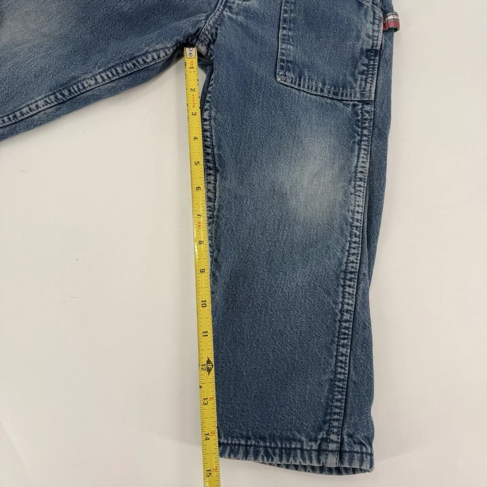 Oshkosh B'gosh Vintage Blue Denim Flannel Lined Patchwork Overalls Size 4T